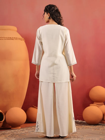 Off-White V-Neck Silk Cord Set