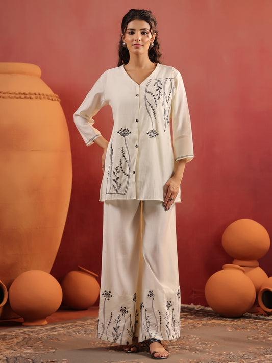 Off-White V-Neck Silk Cord Set