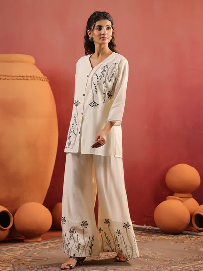 Off-White V-Neck Silk Cord Set