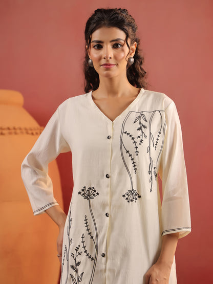 Off-White V-Neck Silk Cord Set