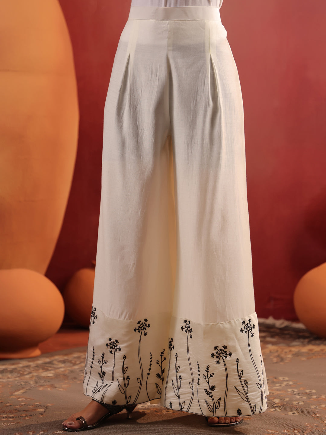 Off-White V-Neck Silk Cord Set