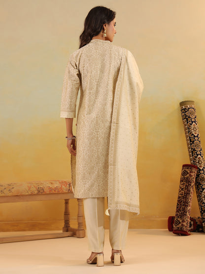 Span Ivory V Neck Silk Kurta