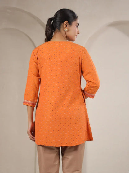 Span Orange V-Neck Rayon Short Kurta