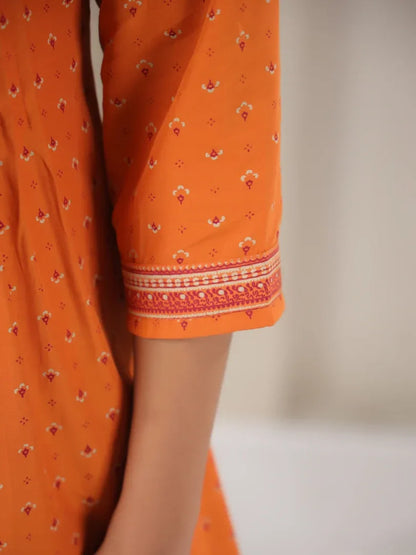Span Orange V-Neck Rayon Short Kurta