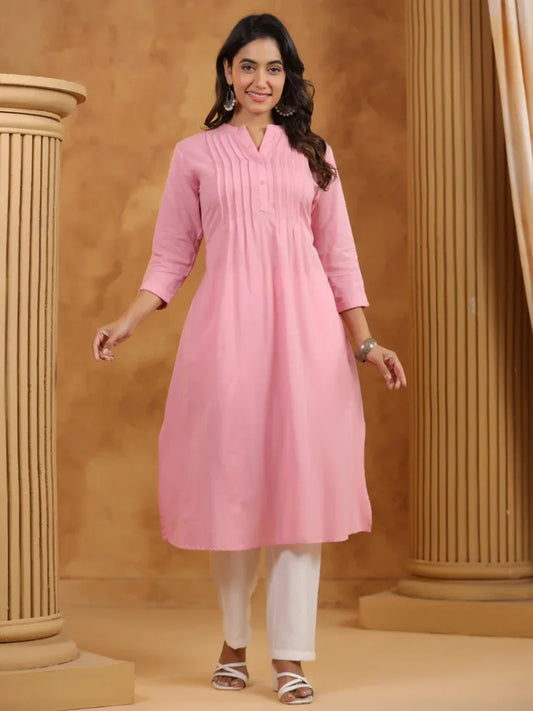 Span Pink Mandarin Cotton Kurta