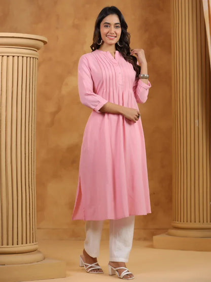 Span Pink Mandarin Cotton Kurta