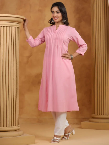Span Pink Mandarin Cotton Kurta