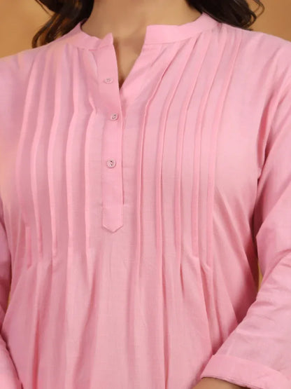 Span Pink Mandarin Cotton Kurta