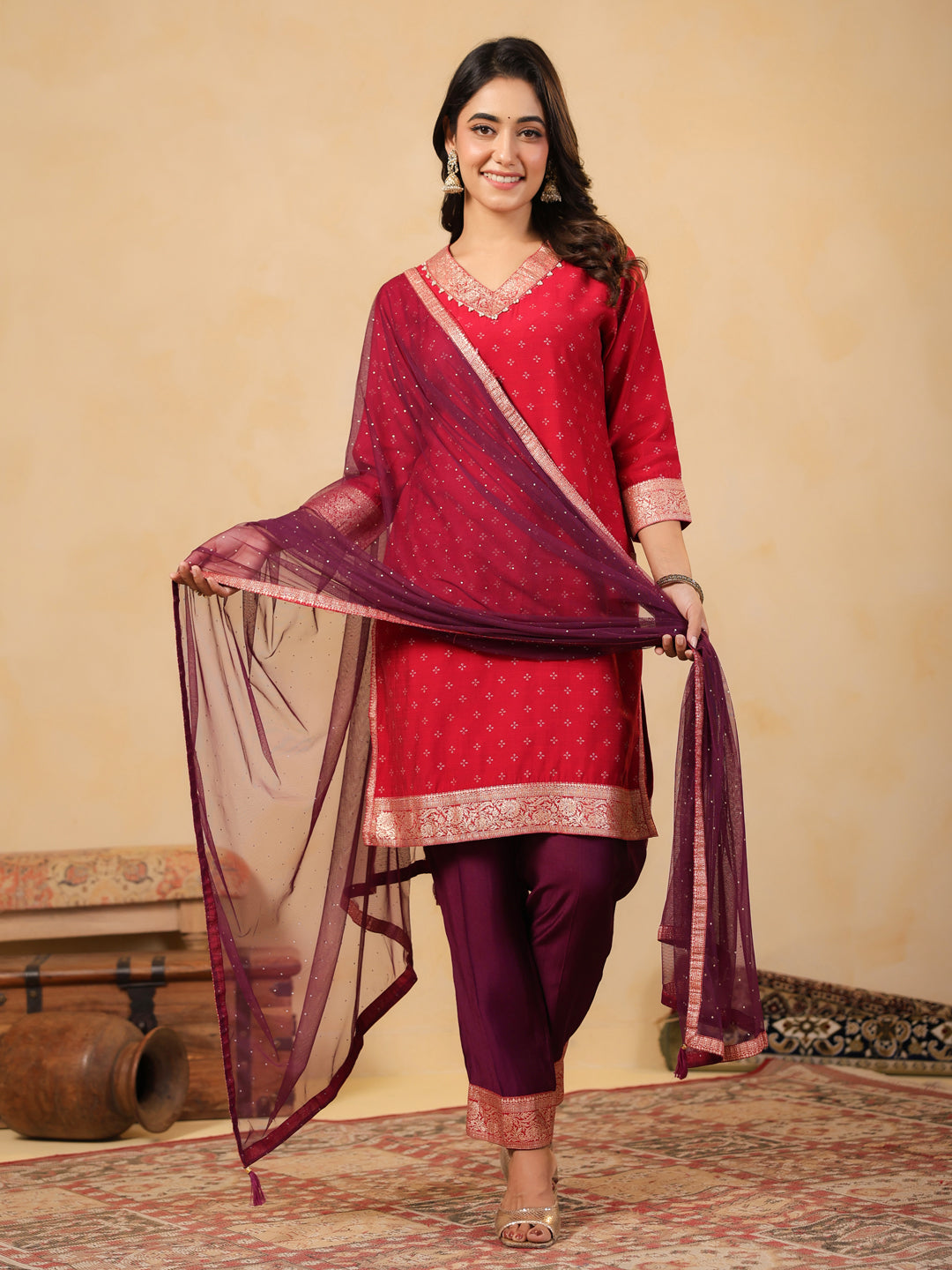 Span Pink Net Festive Dupatta