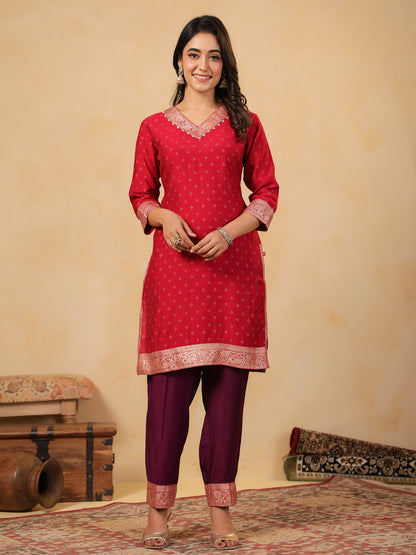 Span Pink V Neck Cotton Co-Ord Set (Set of 2)