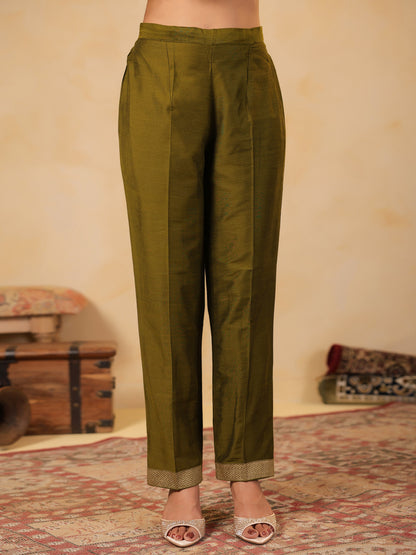 Span Green Round Neck Silk Kurta Set with Dupatta