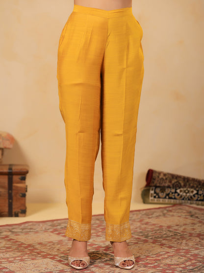 Span Yellow Round Neck Silk Cord Set