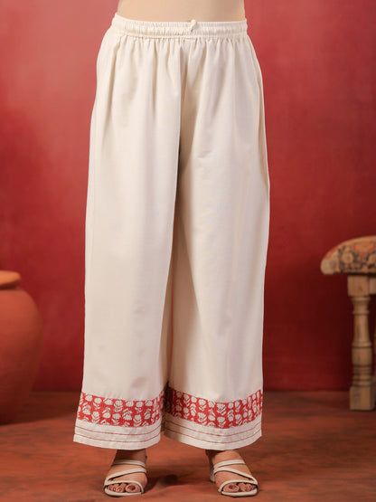 White Round Neck Cotton Kurta Set with Dupatta