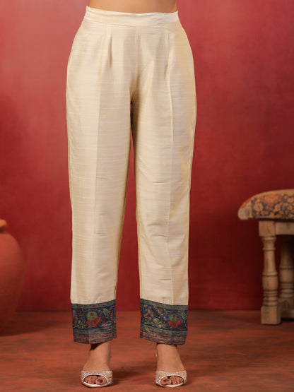 Span Ivory Round Neck Silk Kurta Set with Dupatta