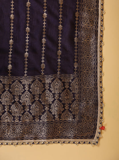 Span ivory V Neck Silk 2PCS Set