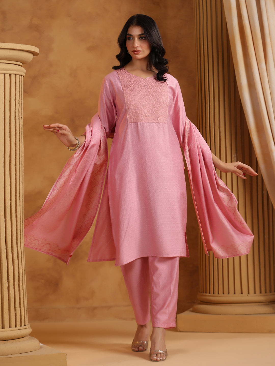 Span Pink Viscose Festive Dupatta