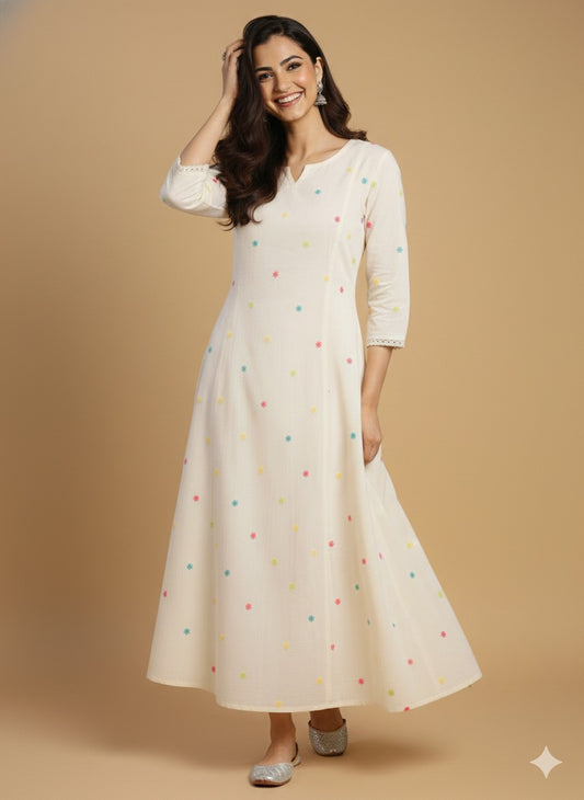 Ivory V Neck Cotton Kurta