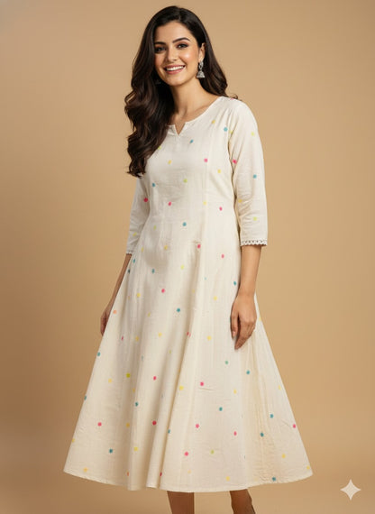 Ivory V Neck Cotton Kurta