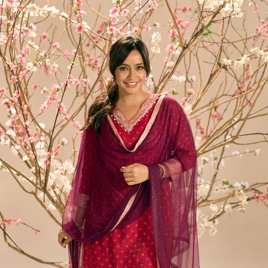 Span Pink Net Festive Dupatta