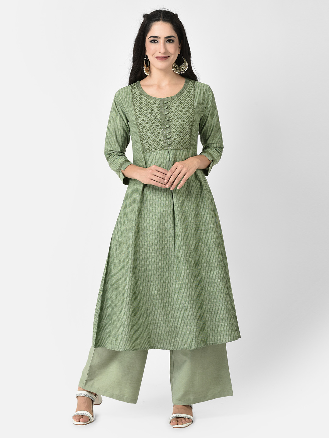 Span Sage Green Handloom Cotton A-line Casual Kurta - Span Fashion